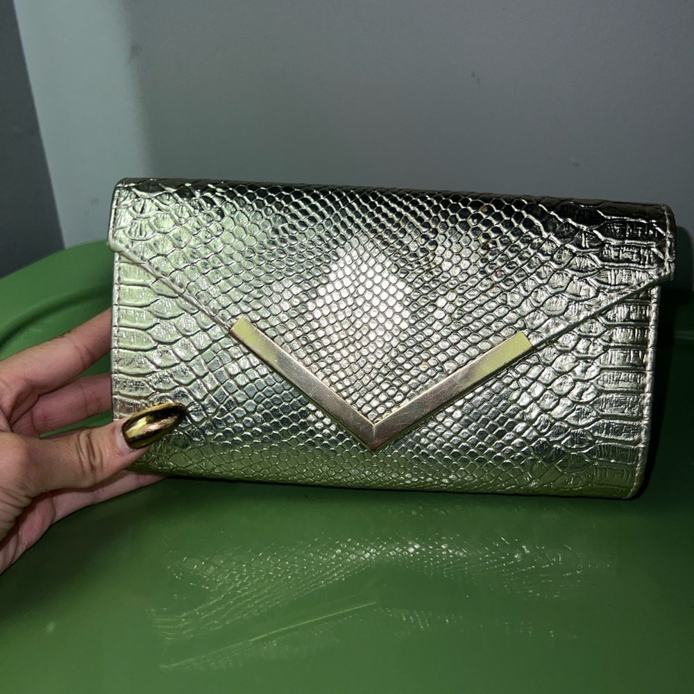 Metallic Gold Textured Envelope Clutch - Women Bags
